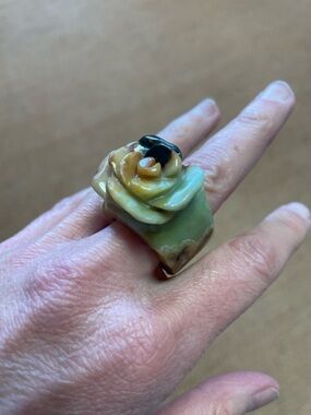 Vintage Hand-Carved Serpentine Rose Ring